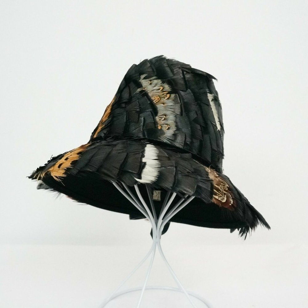 Vintage Feather Tall Bucket Hat Wool Felt